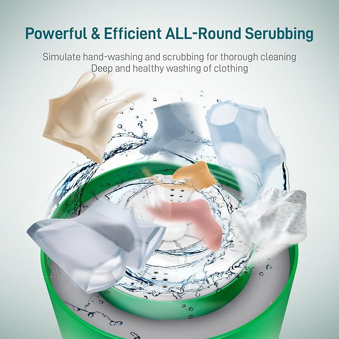 Portable Mini Washing Machine | Compact Deep Cleans Underwear, Baby Clothes, Small Laundry | Lightweight for Apartment, Dorm, Hotel, Travel & Camping | Quiet Energy-Efficient（Green）