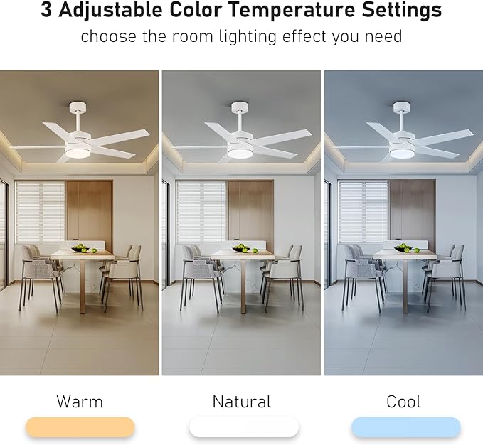 52 Inch Modern Ceiling Fan Light with Remote Control, Reversible DC Motor, Stepless Dimmable, Noiseless Modern Ceiling Fan for Indoor Use, White