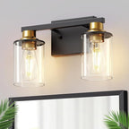 DORESshop Bathroom Light Fixtures, 2-Light Black and Gold Bathroom Lights Over Mirror with Clear Glass Shade, Vanity Lights for Hallway Bedroom Living Room, ETL Listed
