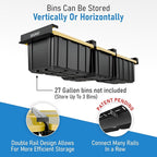 HANDT Overhead Garage Storage Rack, Connectable Heavy Duty Metal Ceiling Rails For Garage Storage Organization Shelving System, Hanging Racks For Tote Containers, Supports Up To 3 Bins, 2 Sets Black