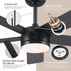 46" Black Ceiling Fans with Lights - Low Profile Ceiling Fan with Lights and Remote/APP, 5 Dual-Sided Blades, Reversible DC Motor, Modern Ceiling Fan for Indoor and Outdoor Use
