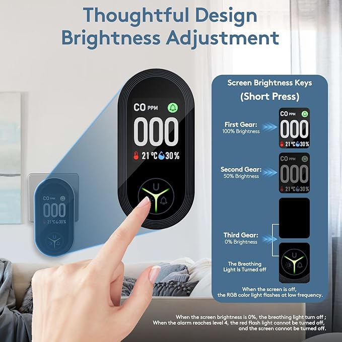 2 Packs, 3 in 1 CO Detectors, CO &Temp &Hum, Plug in Wall, with HD Screen,3 Color Indicator Visual, 4 Color Alert lcons,Brightness Adjustment,Carbon Monoxide Detectors,for Travel,CO Alarm