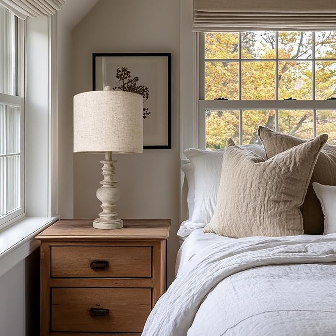 BOBOMOMO Tradition 20" Rustic Table Lamp Set of 2 for Living Room Bedroom Bedside Desk Lamps Bedroom Nightstand Vintage Lamps Linen（Suitable for Decorating Small Areas）