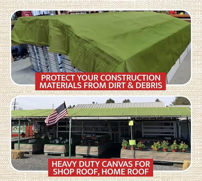 Mytee Products 10' x 12' Green Canvas Tarp 12oz Heavy Duty Water Resistant