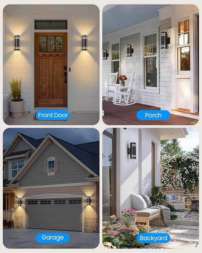 KIZON Dusk to Dawn Outdoor Lighting 2 Pack, Modern Outdoor Wall Light Black Exterior Lighting Fixtures Wall Mount with Bulbs Included, Cylinder Outdoor Sconce Lights for House Porch, ETL Listed