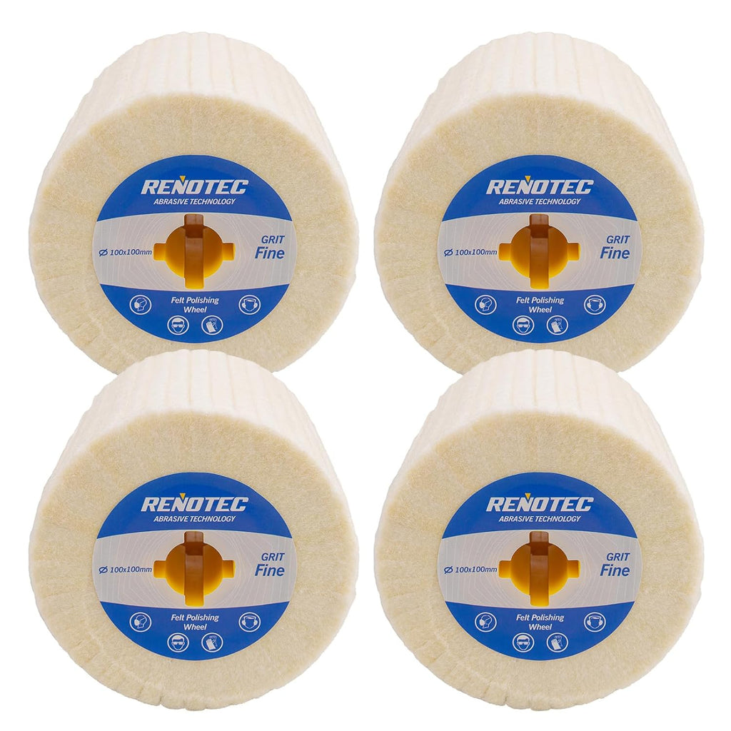 4"x4" Wool Felt Wheel, 4 Pack, Fine Grit, for Polishing and Mirror Polishing of Metal