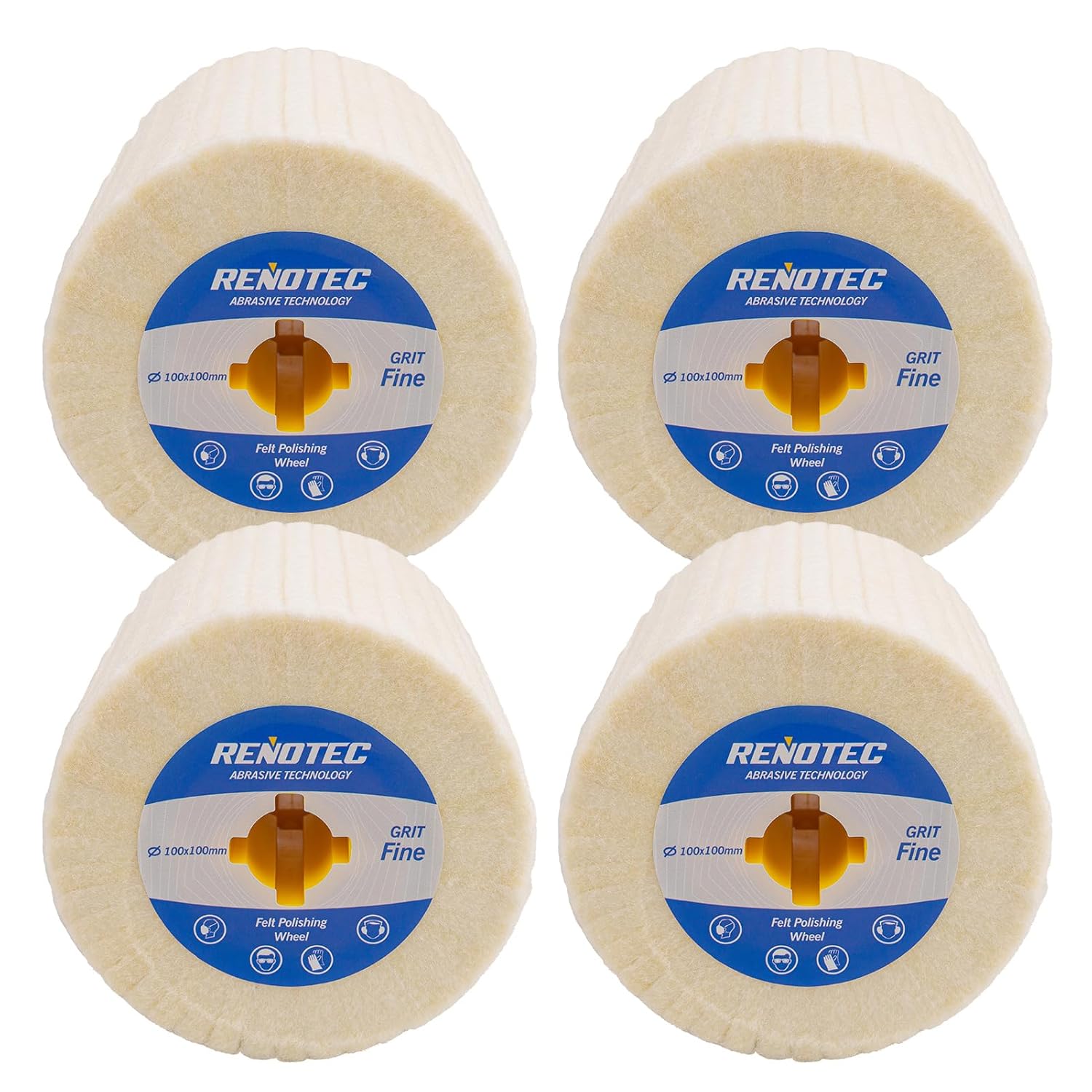 4"x4" Wool Felt Wheel, 4 Pack, Fine Grit, for Polishing and Mirror Polishing of Metal