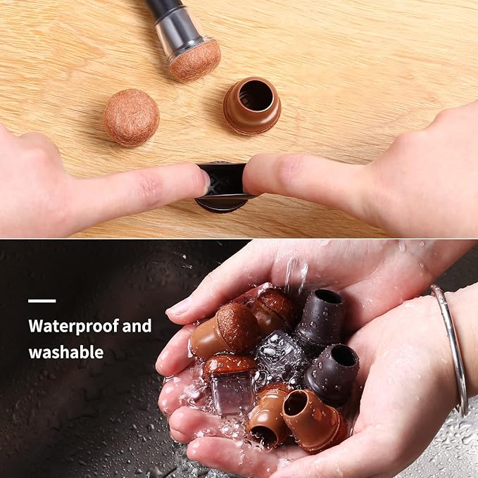 Ezprotekt 24 Pcs Extra Small Chair Leg Protectors with Felt, Silicone Felt Furniture Pads, Floor Protectors for Chair, Table Bar Stools Leg Protectors Caps Dark Brown (S Fit: 3/5" to 3/4", 15-19mm)