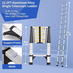 JADDUO 12.5FT Telescoping Ladder Aluminum Lightweight Extension Ladder with 2 Triangle Stabilizers Compact Collapsible Ladder for Travel, Home & RV