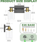 DORESshop Bathroom Light Fixtures, 2-Light Black and Gold Bathroom Lights Over Mirror with Clear Glass Shade, Vanity Lights for Hallway Bedroom Living Room, ETL Listed