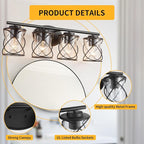 mavcadonf Bathroom Vanity Light Fixtures Over Mirror, 4 Lights Modern Bathroom Wall Lamp for Mirror Kitchen Living Room Hallway Cabinet Porch, Farmhouse Wall Lights with Cage Shade, Matte Black