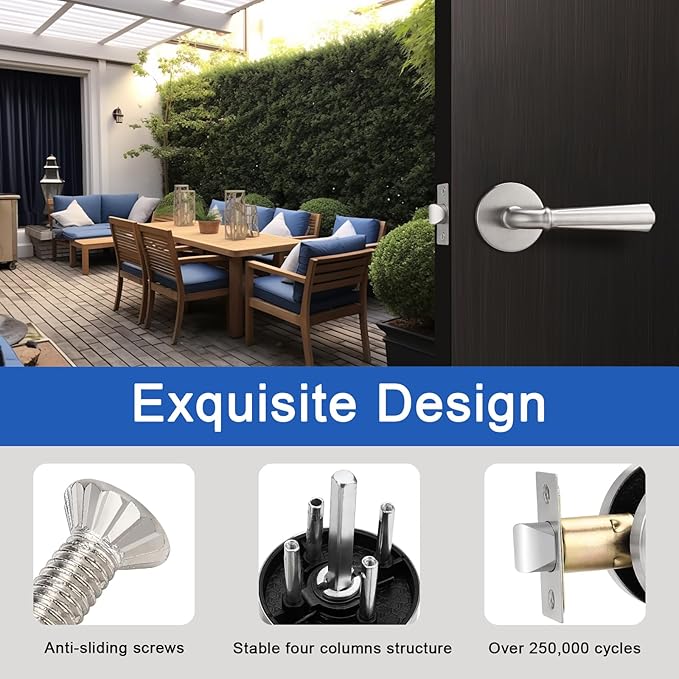 Orger 6 Pack Brushed Nickel Passage Door Lever Keyless Closet Door Handle, Interior Non-Locking Lever Sets Keyless Nickel Finish Door Lock for Right & Left Handed Doors, Stainless Steel