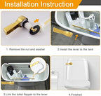 Hibbent Universal Metal Front Mount Toilet Handle Replacement Kit, Brass Toilet Flush Tank Lever with Stainless Steel Flapper Chains for Most Toilets, Brushed Gold Finish