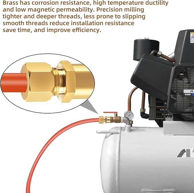 Brass compression tube pipe fitting connector Straight Coupling Adapter 3/8" Tube OD x 3/8" NPT Female Connector 6pcs (3/8od to 3/8npt)