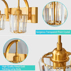 Modern Bathroom Vanity Light, 2-Light Gold Wall Sconce with Crystal Accents, Over Mirror Bathroom Lighting Fixture, 13.77" Long Dimmable Vanity Lamp for Makeup, Easy Installation