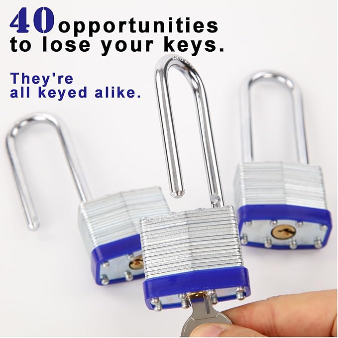 SEPOX® 20-Pcs Pack Keyed-Alike Lock Set | Sturdy Hardened Steel | Long Shank Secure | 1-9/16" 40MM Heavy-Duty Body | Same Keys 2 Pcs Each | Superb for Lockers, Tools Box, Fence