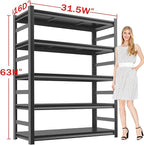 Metal Garage Storage Shelves Heavy Duty Shelving Unit 5 Tier Steel Adjustable Organizing Shelves 3000 LBS Capacity Industrial Shelving Ideal for Garage Tote Pantry Basement Outdoor, 63”Hx31.5”Wx16”D