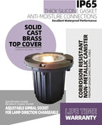 MALORY Brass Top Cover Landscape Well Lights, (4.6''H) 12V Low Voltage Outdoor In Ground Lights,Landscape Lighting for Pathway, Driveway and Garden 4-Pack with MR16 Bulb (Flat Top)