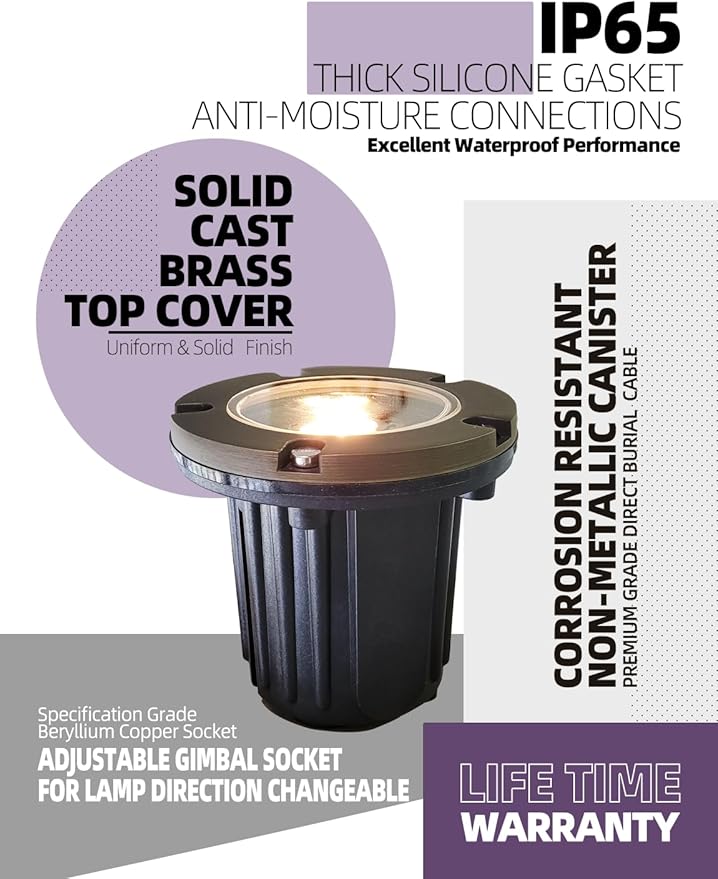 MALORY Low Voltage Landscape Lights, (4.6''H) Brass Top Cover 12V Outdoor In Ground Lights, LED Landscape Well Lighting for Pathway, Driveway, Deck Step and Garden 1 Pack with MR16 Bulb (Flat Top)