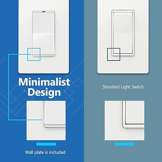 LIDER Minimalist Design Matte Finish Lighted Decorator Switch with Wall Plate, Frameless Paddle Light Switch with Locator Light, 3-Way, Grounding Screw, 15A 120V, UL Listed, White, 10 Pack