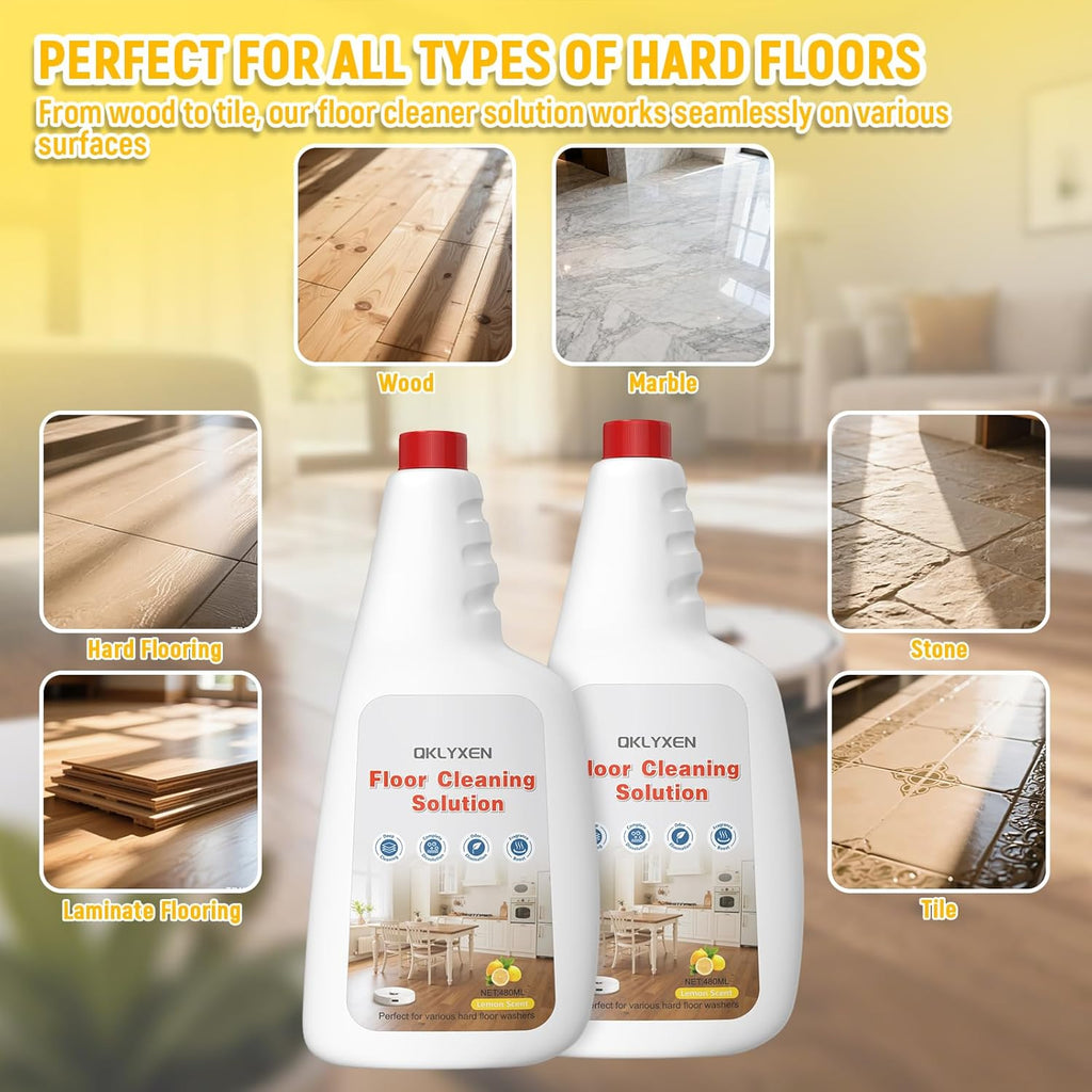 Floor Cleaning Solution Compatible With Roborock Robot Vacuum and Mop Cleaner (Qrevo/Q7/Q10/Saros 10R), Deep Cleans For Multiple Hard Floor, Suitable for All Robot Vacuum With Mopping (Lemon)