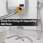 2 Pack Foskan 15-Inch Flexible Water Heater Connector Hose,with 1/2" Push-Fit x 3/4" FIP,Compatible with Copper, PEX, CPVC, and PE-RT Pipes for Water and Heating Use（15" Length）