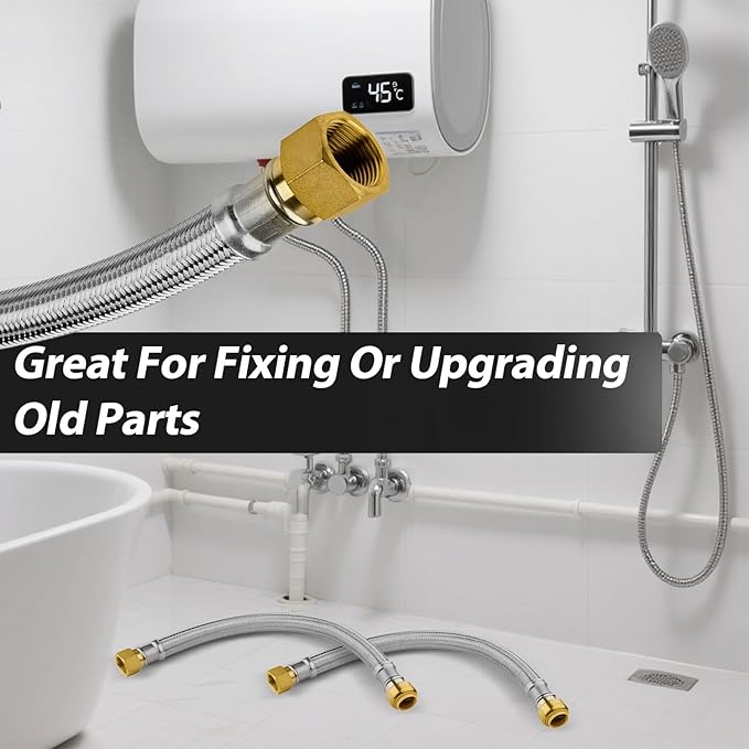 30 Pack Foskan 12-Inch Flexible Water Heater Connector Hose,with 3/4" Push-Fit x 3/4" FIP,Compatible with Copper, PEX, CPVC, and PE-RT Pipes for Water and Heating Use（12" Length）