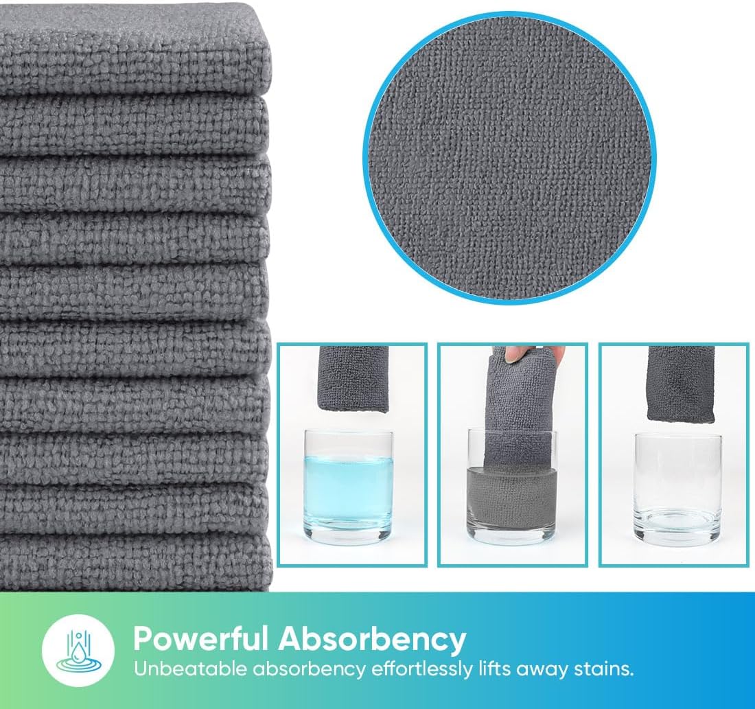 HOMEXCEL Microfiber Cleaning Cloths 20 Pack, Highly Absorbent, Lint & Scratch-Free Cleaning Rags for House Kitchen, Grey Microfiber Towels for Car 11.5 x 11.5 inch