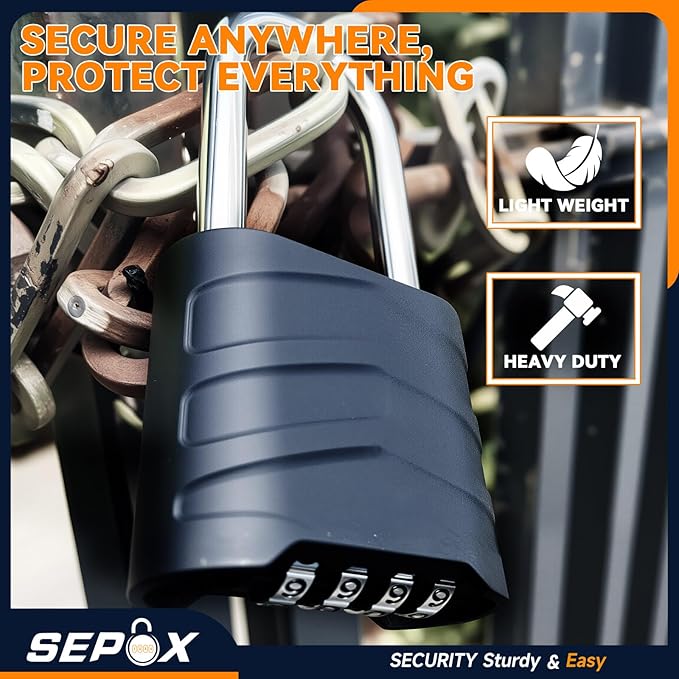 SEPOX 2PCS Large Combination Padlock, 2-5/8" Extra Long Shackle, Outdoor Combo Lock 2.2" 55mm Aluminum Body, Weatherproof, Ressetable 4Digital, Uncuttable Shackle, for Home, School, Gate, Garden