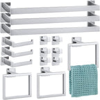 Gisafai 15 Pcs Bathroom Hardware Accessories Set 23.6 Inch Bath Towel Bar Kit Stainless Steel Bathroom Hardware Set Towel Racks Ring Hooks Paper Holder for Wall Mounted (Silver)