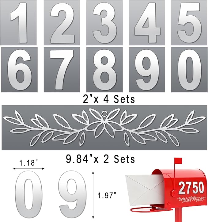 Reflective Mailbox Numbers 2 Inch (0-9) for Outside House Address Number Stickers for Mail Box White Self-Adhesive Stickers-Waterproof and UV Resistant Signs, Door, Address Farmhouse Decor(6 Sets)