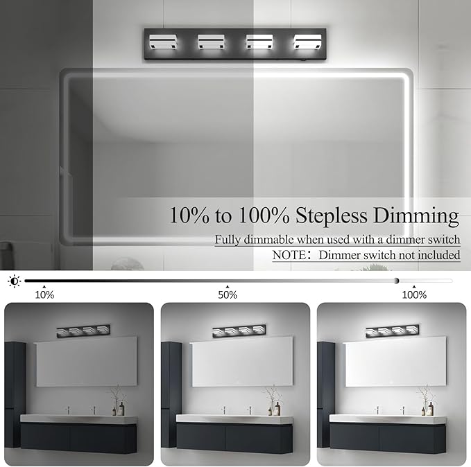 Ralbay 5 Color Temperature Dimmable Black Vanity Lights for Bathroom 4 Lights Acrylic Modern LED Matte Black Bathroom Vanity Lighting Fixtures