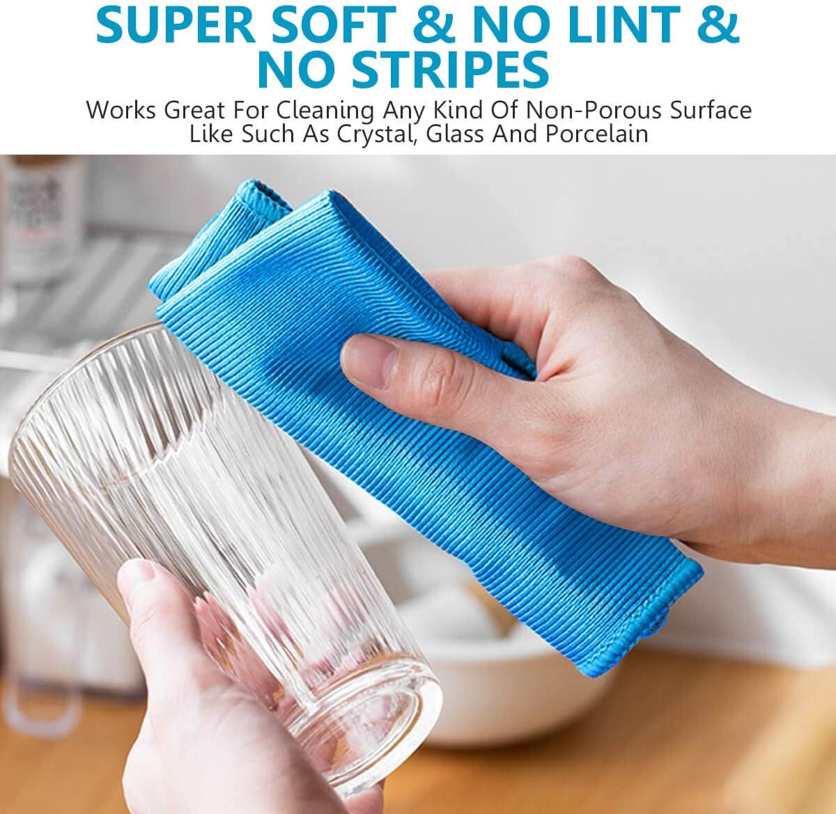 ZHIDIAN Window Glass Microfiber Cleaning Cloth - 8Pack Premium Lint Free Mirrors Polishing Rags, Eye Glasses Shower Glass Cleaner Towels, Wipes for Car Windows, Blue-12x12”