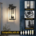 tewei 2 Pack Large Size Outdoor Wall Lantern Exterior Wall Light Fixture, 22 Inch Matte Black Porch Light Waterproof Outdoor Lights for House with Clear Glass Shade, E12 Exterior Sconces for Garage