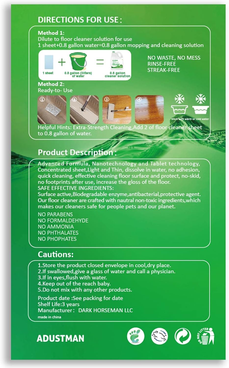 Hardwood Floor Cleaner Refill Fresh Scent 60 Sheets Eco Friendly Biodegradable Cruelty-Free Liquidles Light-weight Plastic Free No Leak Perfect for Mop Buckets