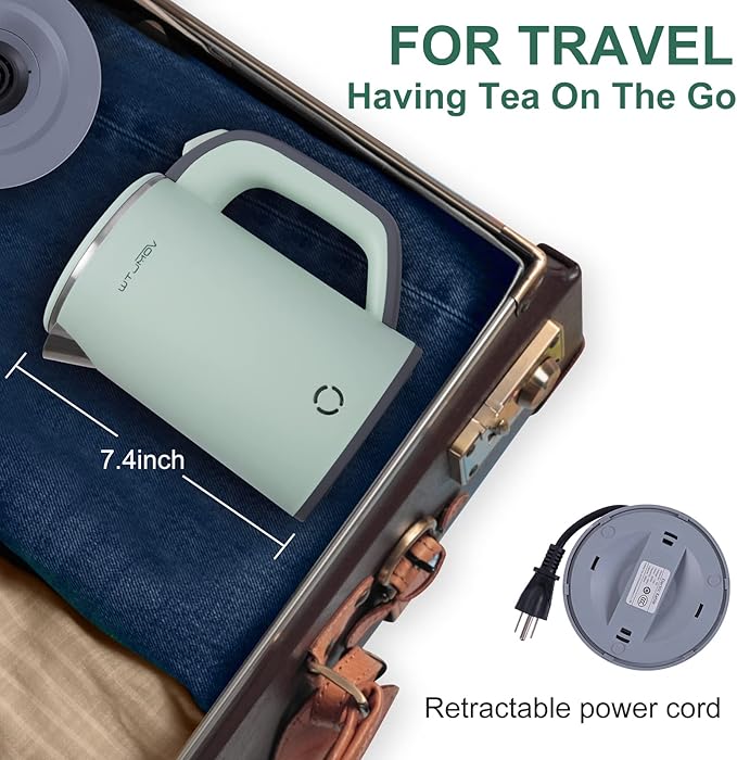 Small Electric Kettle Stainless Steel, 0.8L Portable Tea Kettle Auto Shut-off, Low Power Hot Water Kettle for Camping, Travel, Office and More