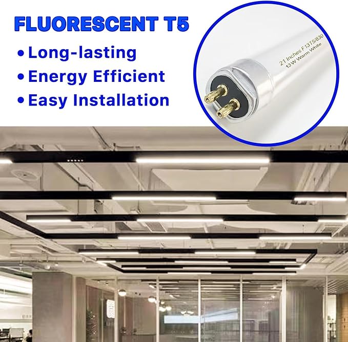 8 Pack 21 Inch T5 Fluorescent Light Bulb 13 Watt F13T5/WW Compatible with Sylvania Satco Philips GE Under Cabinet Tube Light Warm White 800 Lumen G5 Base 8 Count