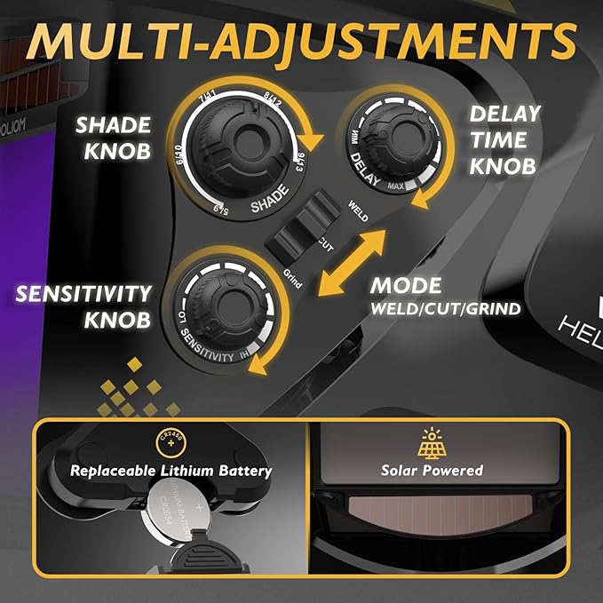 TOOLIOM Large Viewing 3.94"x3.66" Welding Helmet True Color Auto Darkening Welding Mask Solar Powered Shade 4/5-9/9-13 Welder Helmet for TIG MIG Stick Cut Grind