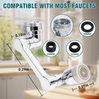 1080° Swivel Tap Extension, Swivel Robot Arm Bathroom Tap Extension, Kitchen Swivel Extension Filter with 2 Mode Splash Proofing (Long arm extender, Silver coloured)
