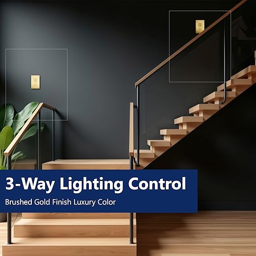 LIDER Brushed Gold Minimalist Decorator Switch with Screwless Wall Plate, Frameless Wall Light Switch, On/Off Rocker Switch, 3-Way or Single Pole, Residential Grade, UL Listed, 3 Wire, 15A 120-277VAC