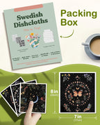 6 Pack Swedish Dishcloths for Kitchen - Reusable Dish Cloths for Washing Dishes Absorbent Cute Funny Kitchen Towels Cleaning Sponge, Moon Butterfly