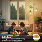 Glass Floor Lamps for Living Room, 3 Lights Mid Century Modern Standing Lamp with Foot Switch, Retro Gold Floor Lamp with Green Glass Shade, Vintage Tree Tall Lamps with Bulb for Bedroom Office