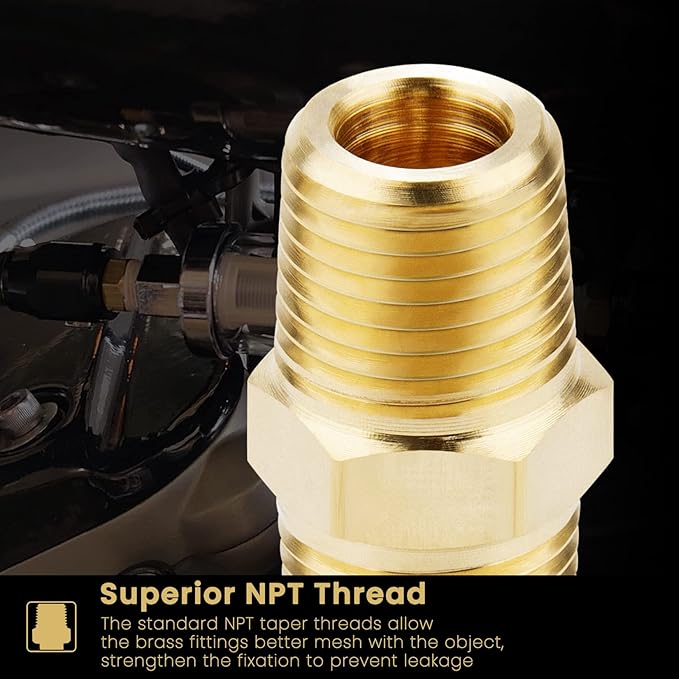 KOOTANS 1/8 NPT x 1/8 NPT Male Solid Brass Hex Nipples, Heavy Brass Pipe Adapter Fittings Equal Nipples Connectors 4Pieces