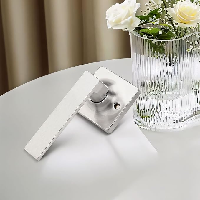 GOBEKOR 3 Pack Dummy Door Handles Satin Nickel Square Half Dummy Door Lever Single Side Pull Handle