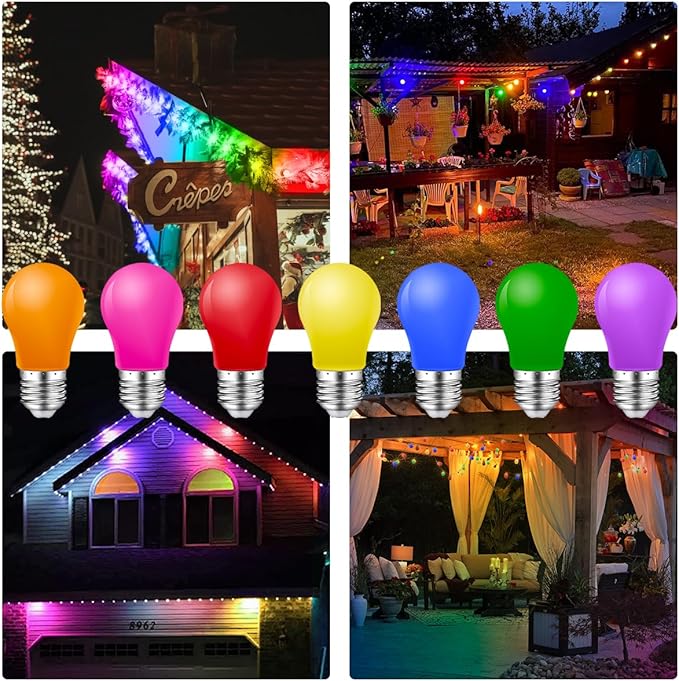 Colored Light Bulbs,2W E26 Color LED Lights Bulb,Small E26 Colored Bulbs for Outdoor Indoor,Multicolor,Red Yellow Blue Green Orange Pink Purple,for Halloween Party Christmas Bedroom,Pack of 14