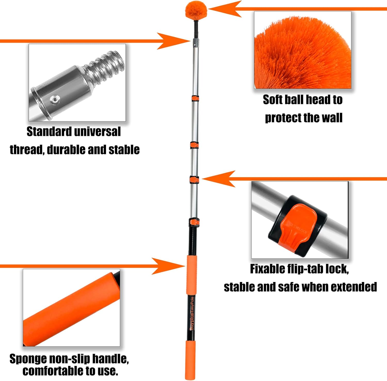 Buyplus 26FT Reach Cobweb Duster, Outdoor Spider Web Cleaner Brush with Professional 5-20FT Extension Pole, Non-Shedding Fluffy Bristles, Suitable for Ceiling and Corner Dusters for Indoor and Outdoor