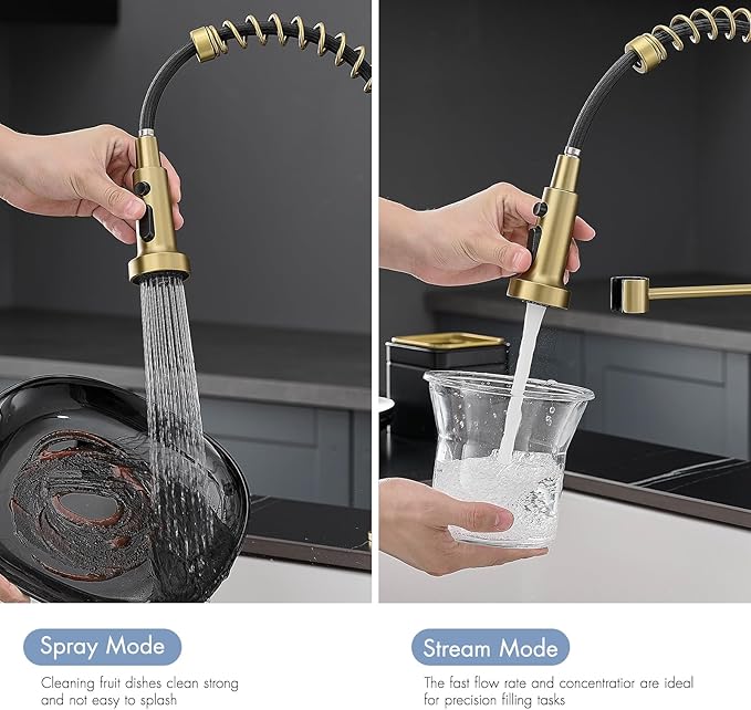 AIMADI Gold Kitchen Faucet with Pull Down Sprayer,Commercial Single Handle Brushed Gold Kitchen Sink Faucet with Deck Plate