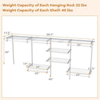 Giantex Closet Organizer System, Wall-mounted Custom Closet Kit w/Adjustable Storage Shelves, Wardrobe Clothes Rack w/Hanging Rods, Perfect for Coats, Pillows, Blanket (White, 98.5"x13.5"x48)