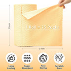 Microfiber Cleaning Cloths Roll, 75 Pack Tear Away Microfiber Towels Roll, 12" x 12" Lint Free Rags, Reusable Cleaning Cloths, Washable, Scratch Free,Ultra Absorbent Dish Rags(Orange Ripple)