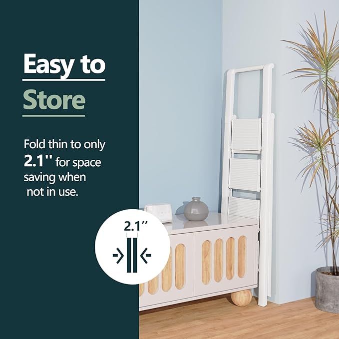 WOA WOA 4 Step Ladder for 10 Feet High Ceiling, Lightweight Foldable Ladder with Non-Slip Wide Pedals, Step Stool with Safe Handrail, Space Saving for Home, Kitchen, Indoor & Outdoor 300lbs - White